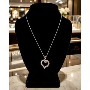 Ross-Simons RSE Sterling Silver Gold Vermeil CZ Open Heart Necklace 18"